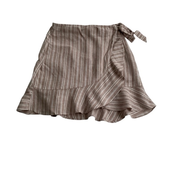 Abercrombie & Fitch Wrap Skirt Sz S Brown Striped Mini Ruffle Romantic Y2K 90s - Picture 1 of 10